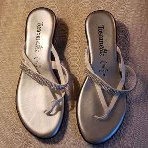 Italian Shoemakers Toscanella Silver Flip Flops